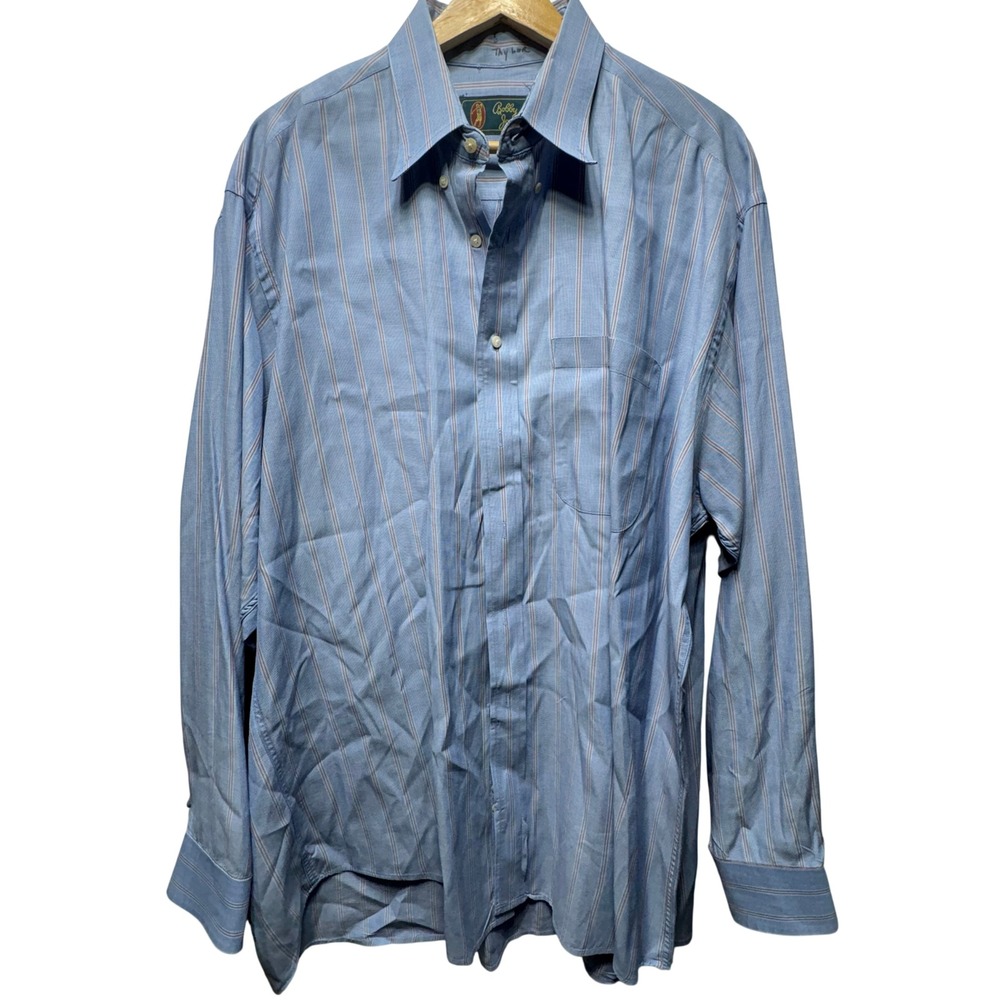 Bobby Jones Shirt Mens L Blue Striped Cotton Long Sleeve Button Up Made in USA